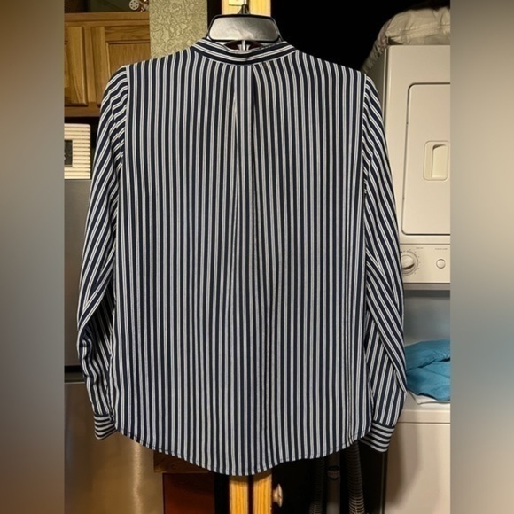 Michael Kors long sleeve blouse navy and white vertical stripes size S EUC - Picture 6 of 9